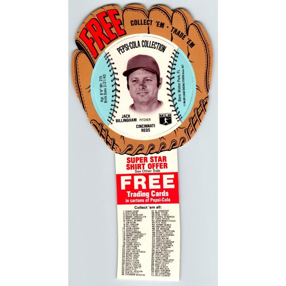 Pepsi-Cola Baseball Trading Card 1977 Jack Billingham Cincinnati Reds MLB Trade